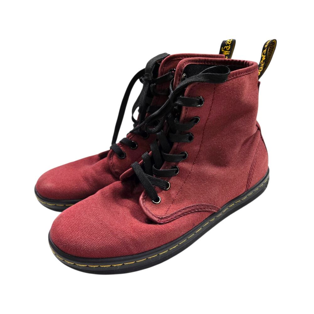 Dr Martens Shoreditch Canvas High Top Boots Red Burgundy Cloth Lace Up Sneaker 8